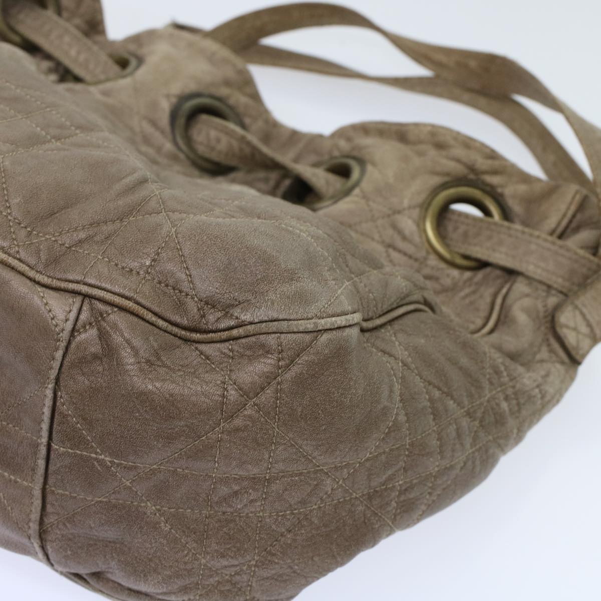 CHRISTIAN DIOR Canage Shoulder Bag Leather Brown Auth bs7073