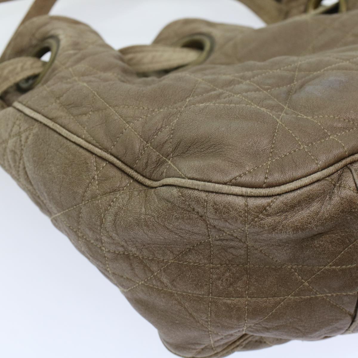 CHRISTIAN DIOR Canage Shoulder Bag Leather Brown Auth bs7073