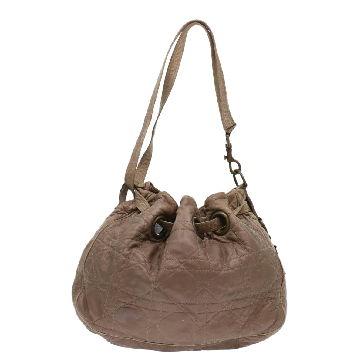 CHRISTIAN DIOR Canage Shoulder Bag Leather Brown Auth bs7073