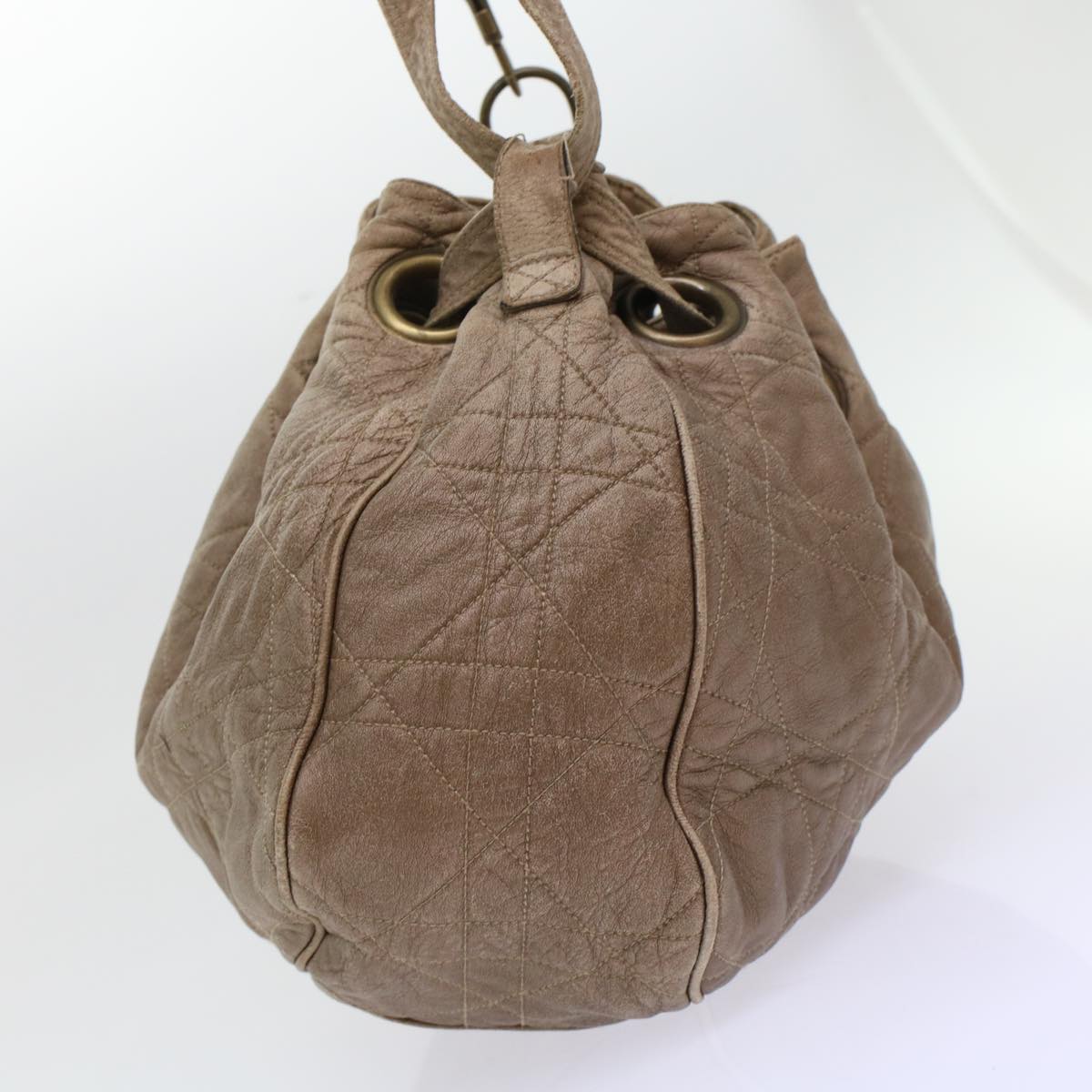 CHRISTIAN DIOR Canage Shoulder Bag Leather Brown Auth bs7073