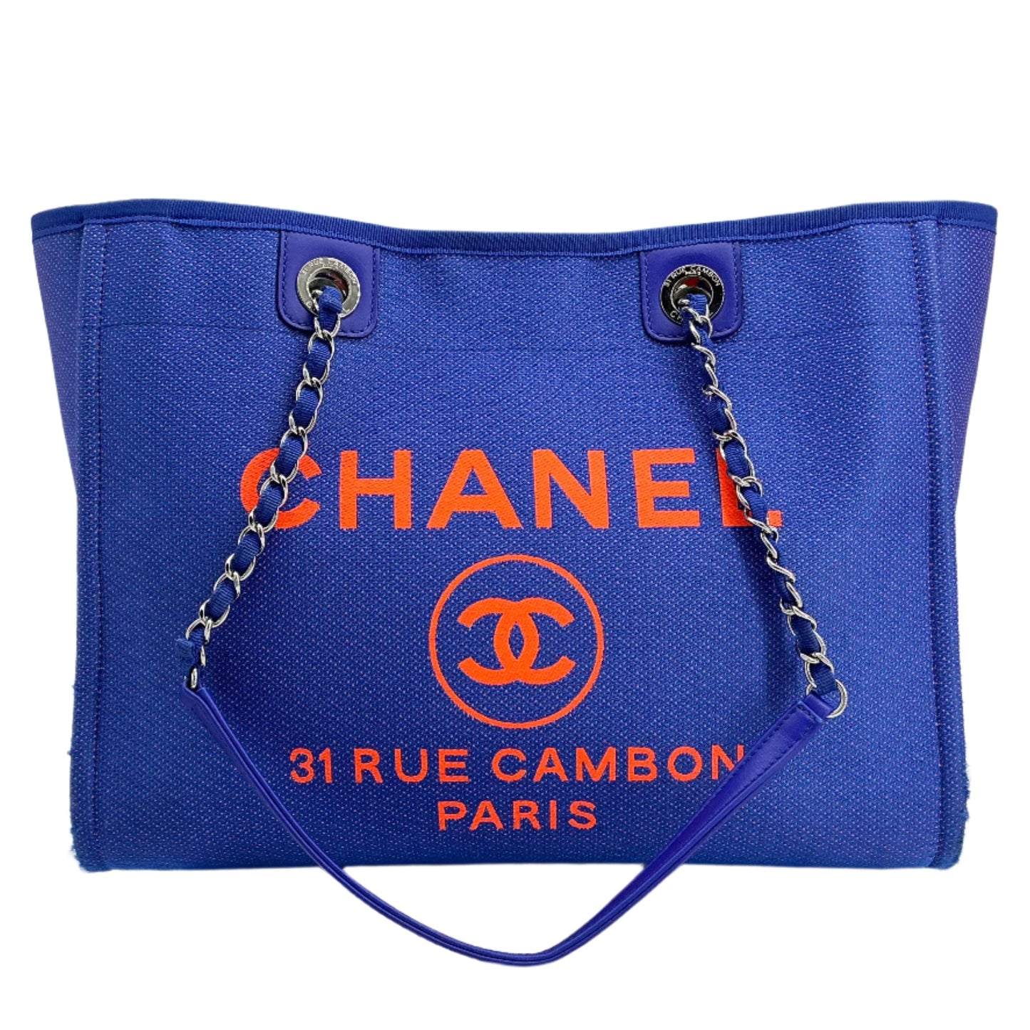 Chanel Mixed Fibers Small Deauville Tote – Blue & Orange Canvas