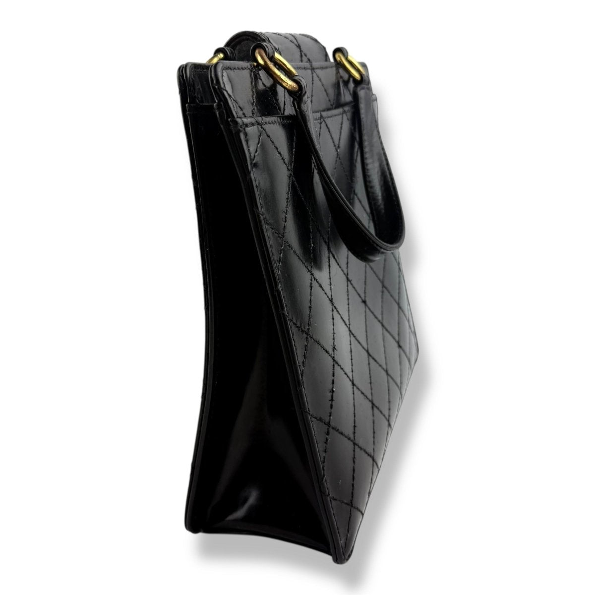 Chanel Patent Leather Black Black Turn Lock Tote Handbag