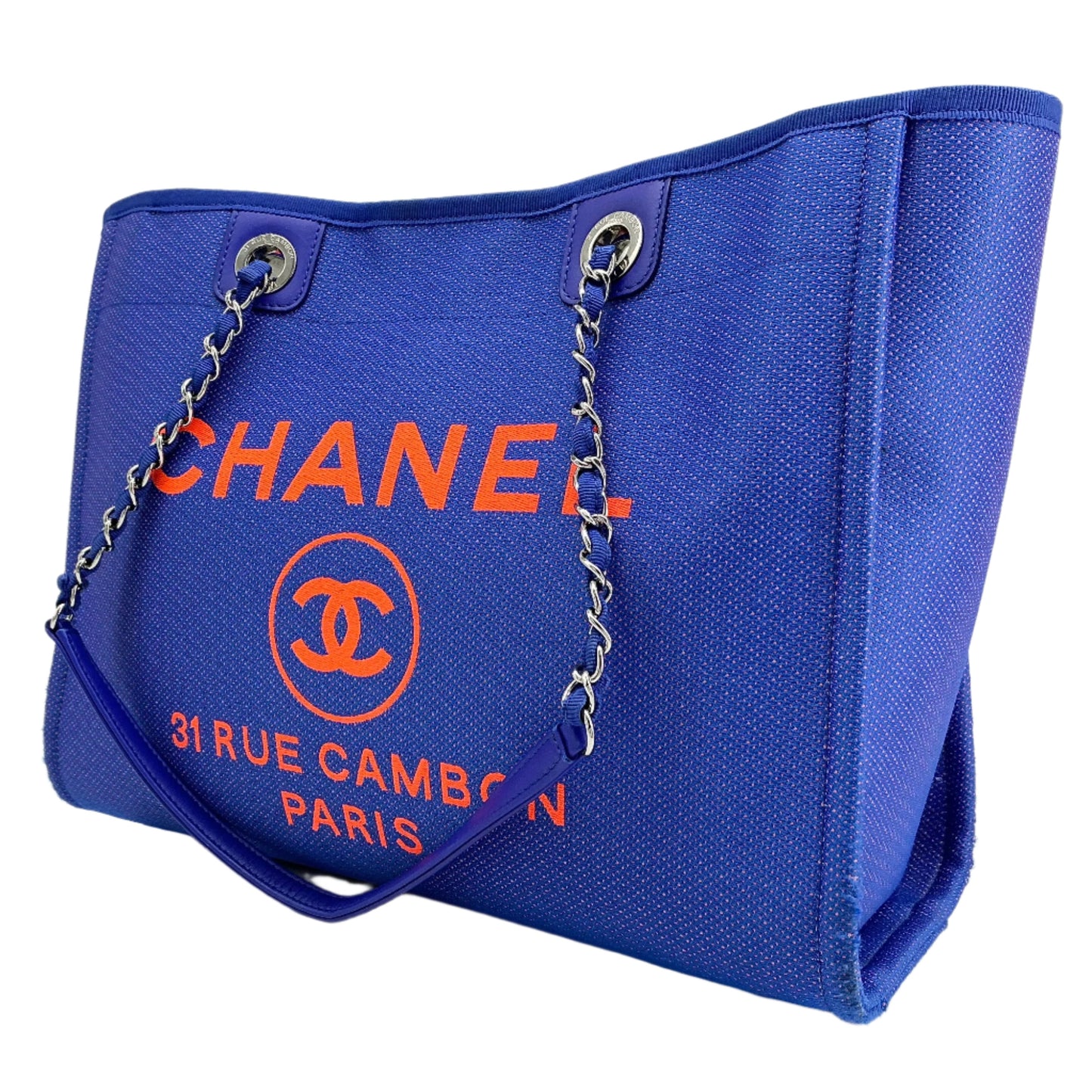 Chanel Mixed Fibers Small Deauville Tote – Blue & Orange Canvas