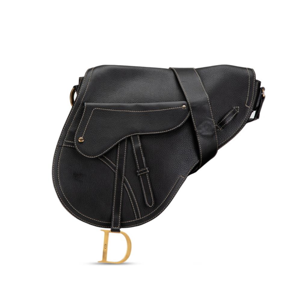 Black Leather Dior Saddle Bag