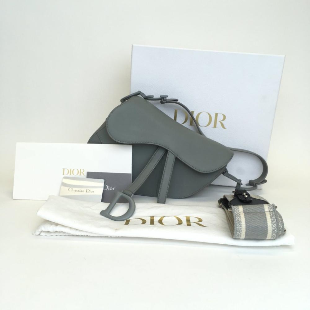 Grey Leather Dior Saddle Bag
