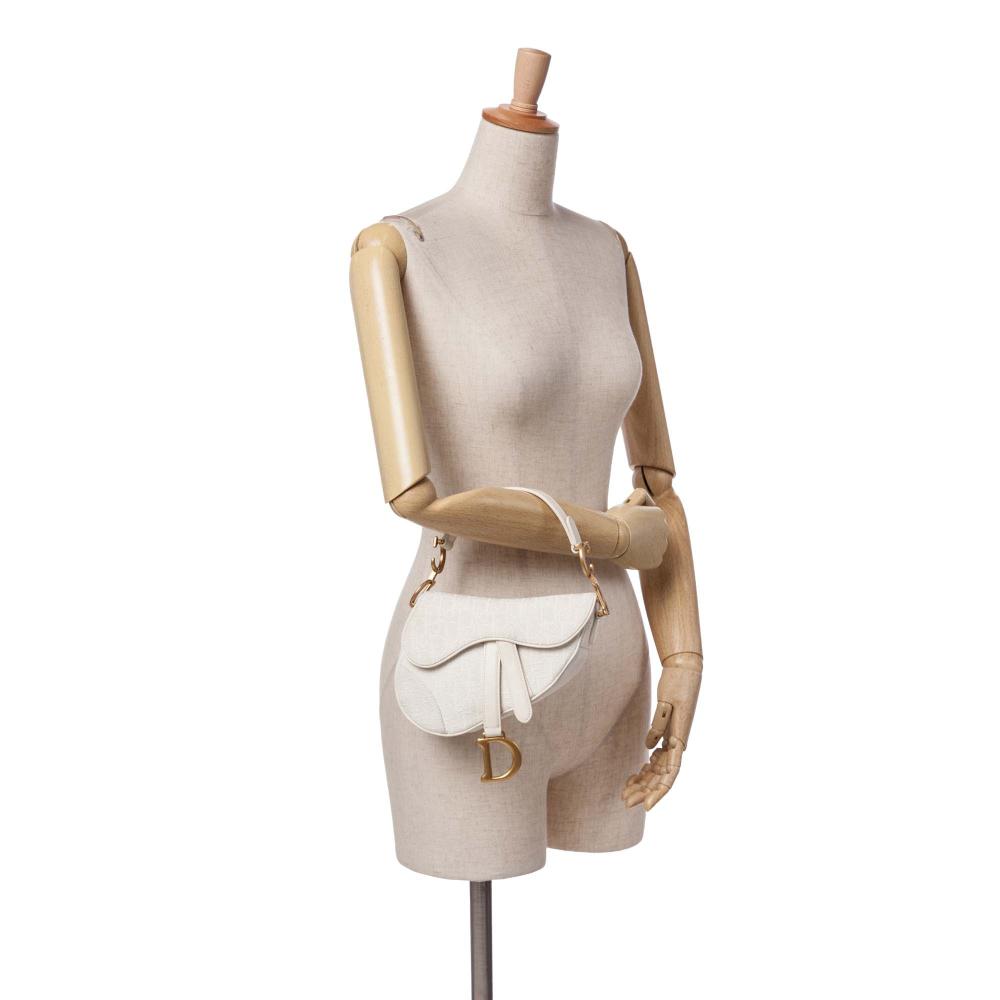 White Canvas Dior Saddle Bag