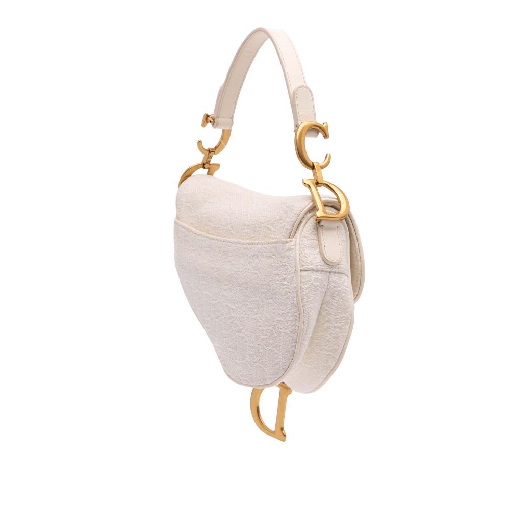 White Canvas Dior Saddle Bag