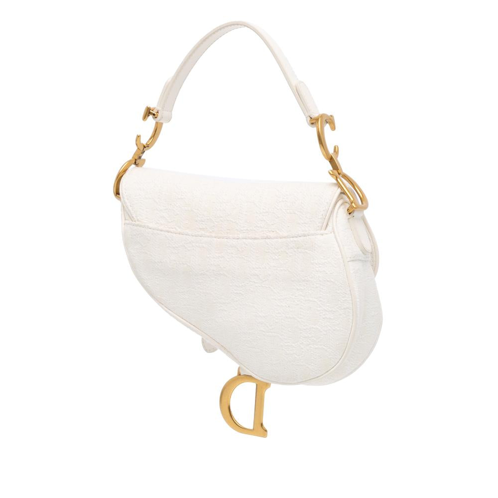 White Canvas Dior Saddle Bag
