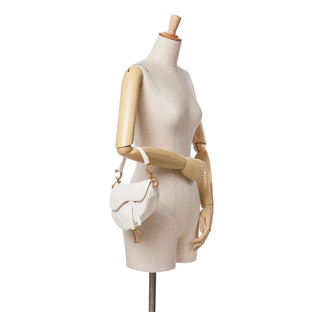White Canvas Dior Saddle Bag