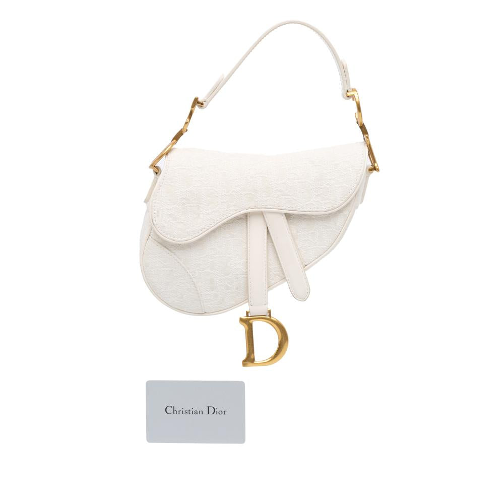 White Canvas Dior Saddle Bag