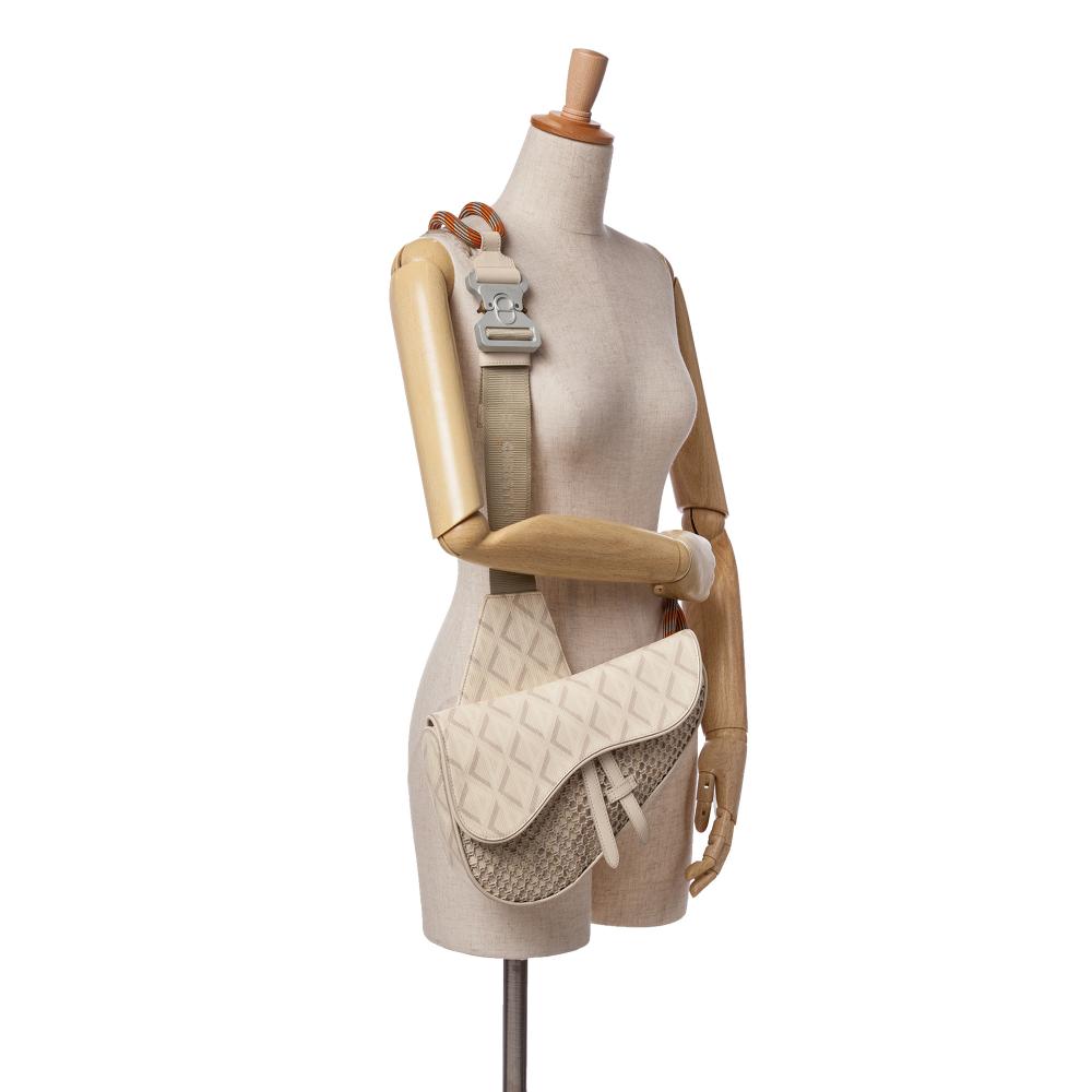 White Fabric Dior Saddle Bag