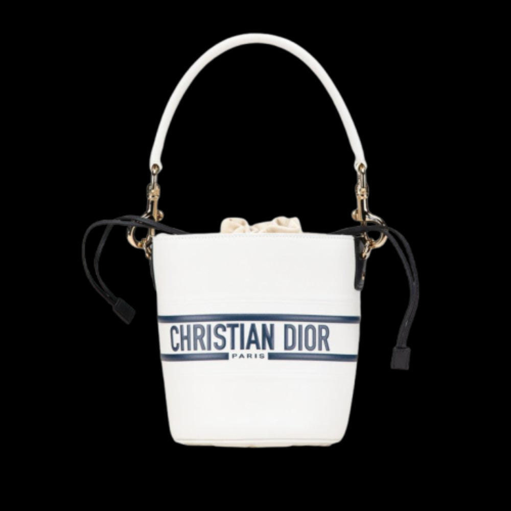 White Leather Dior Bucket Bag