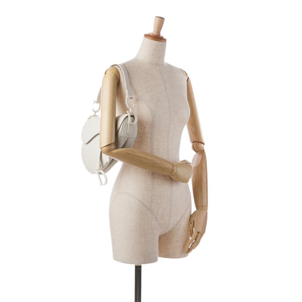 White Leather Dior Saddle Bag
