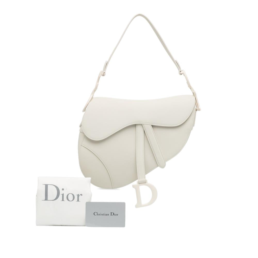 White Leather Dior Saddle Bag