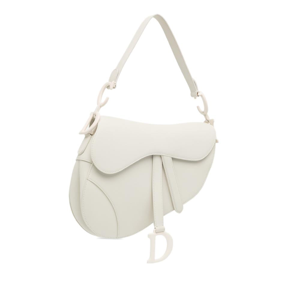 White Leather Dior Saddle Bag
