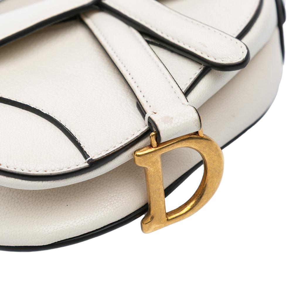 White Leather Dior Saddle Bag