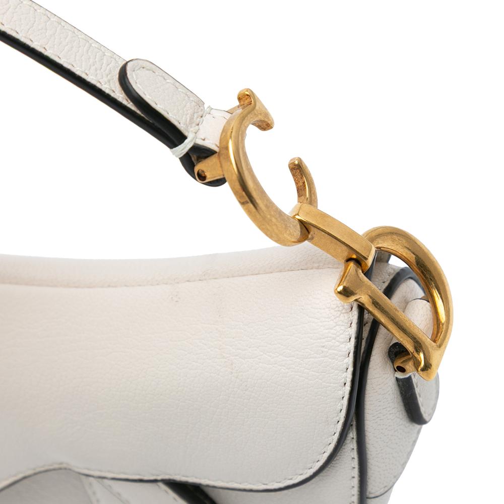 White Leather Dior Saddle Bag