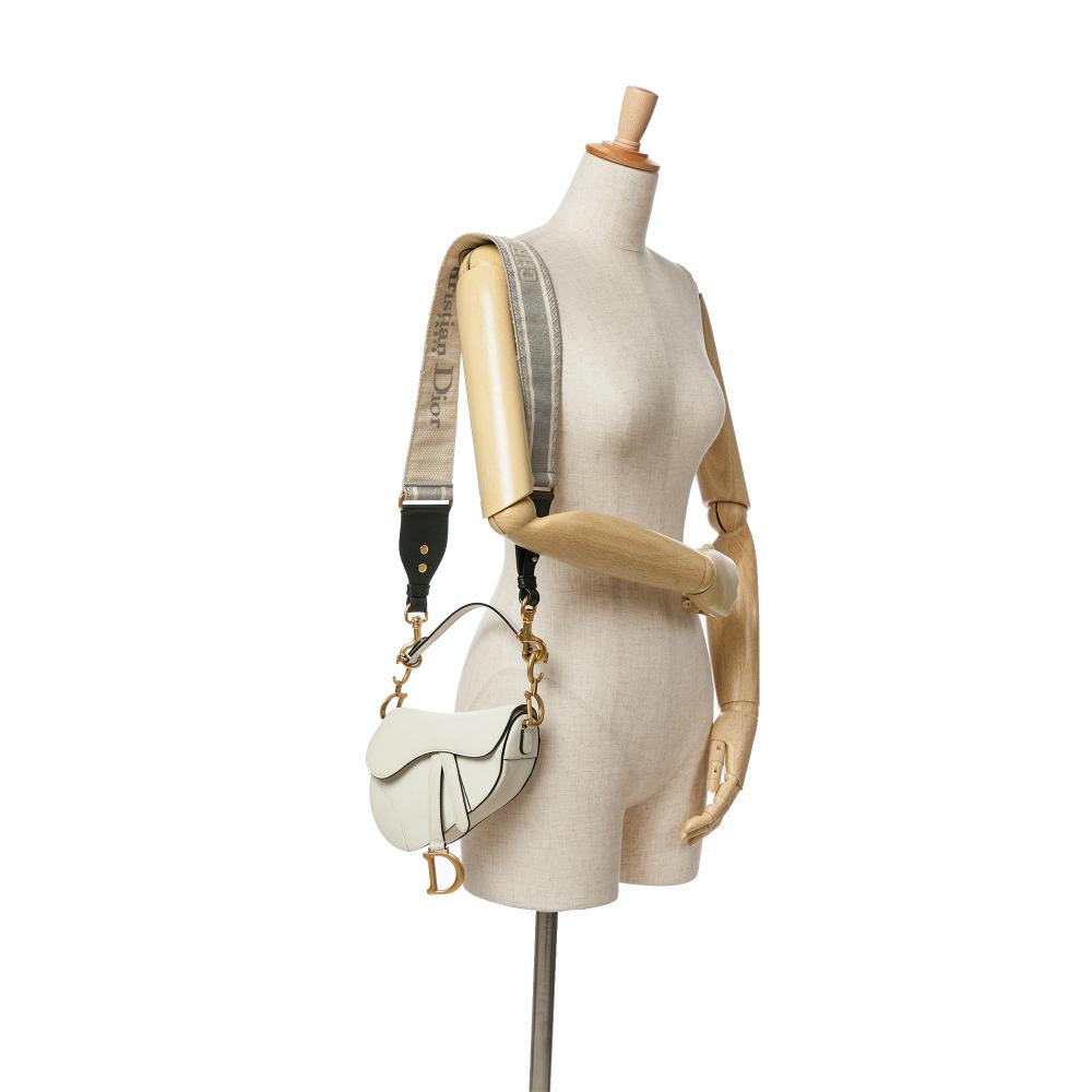 White Leather Dior Saddle Bag