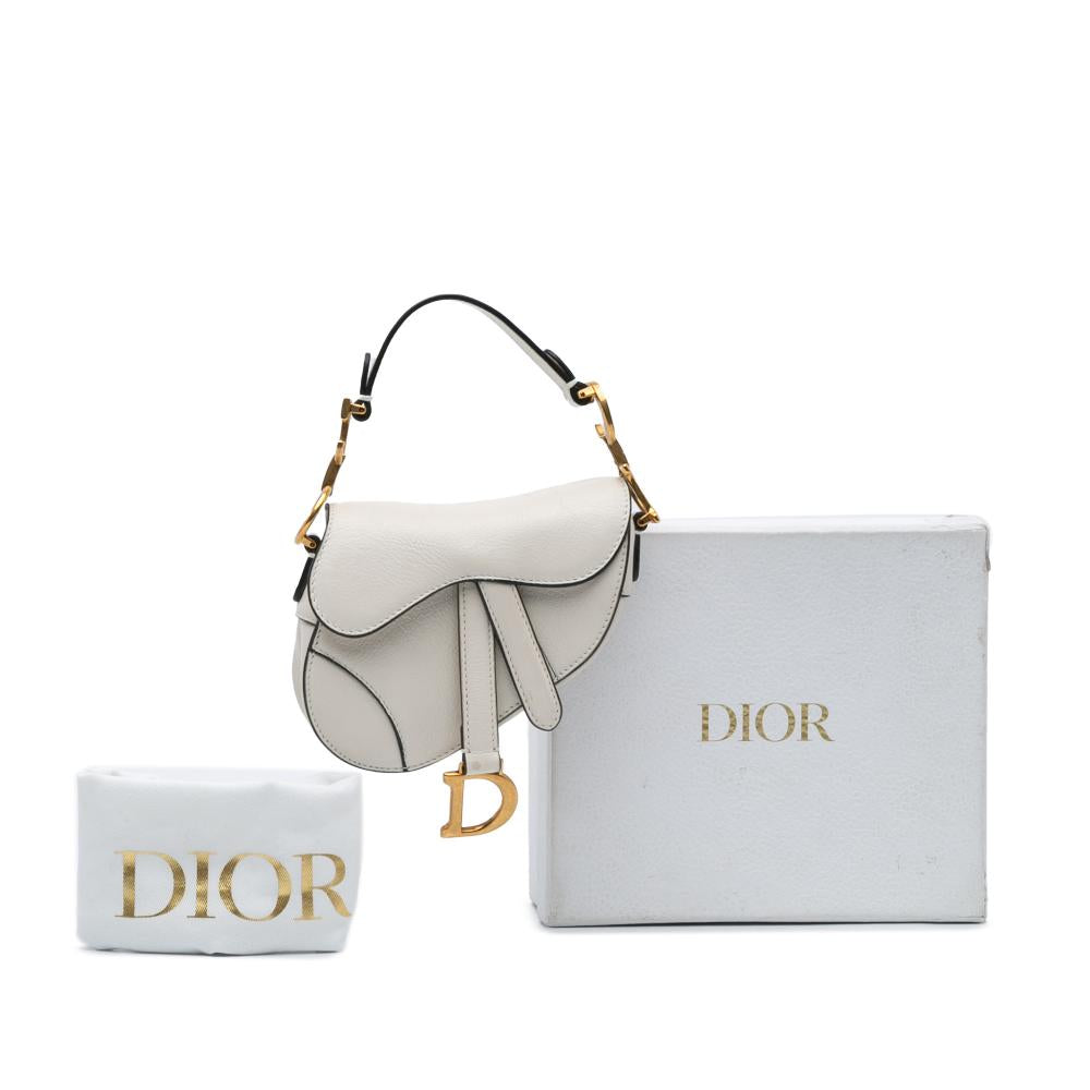 White Leather Dior Saddle Bag