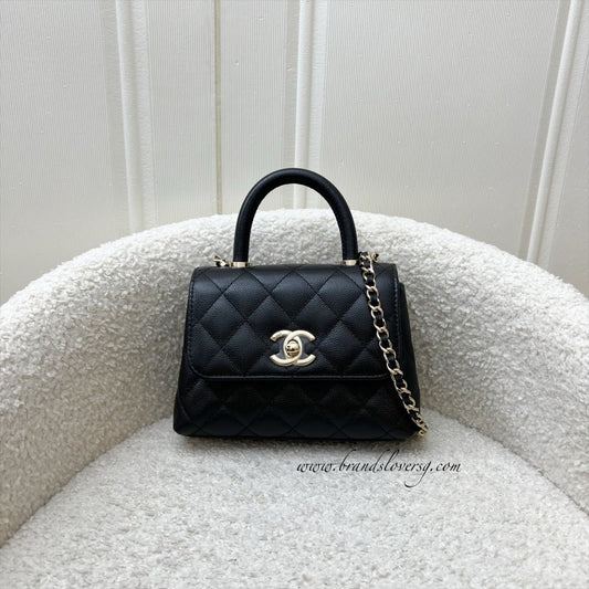 Chanel Micro Coco Handle Flap Bag in Black Caviar and LGHW (AP4244)