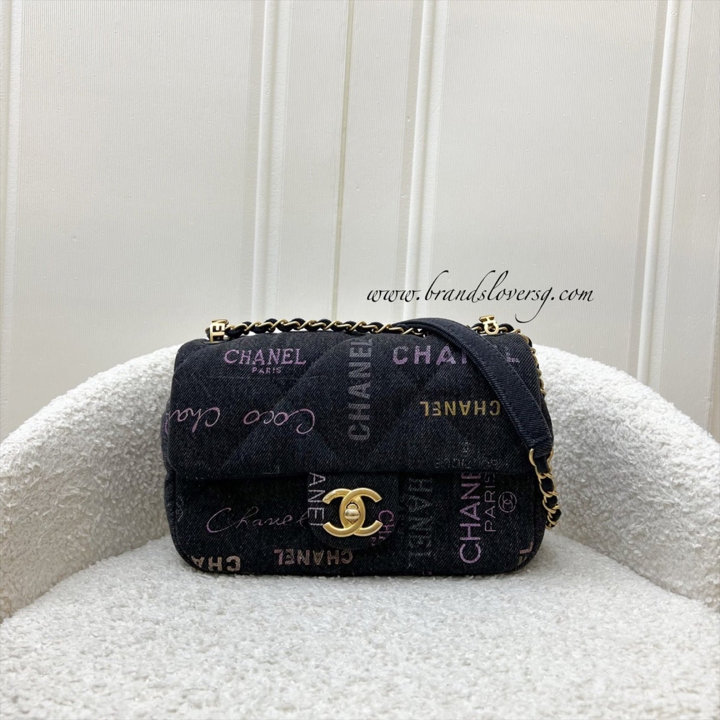 Chanel 22P Denim Mood Small Flap Bag in Black Printed Denim and AGHW