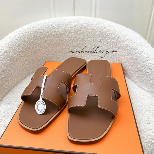 Hermes Oran Sandals in Gold Box Calfskin Sz 40