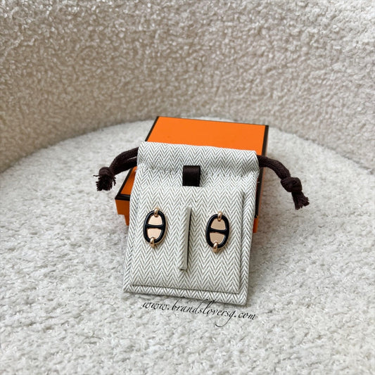 Hermes Mini Maillon Earrings in Noir and RGHW