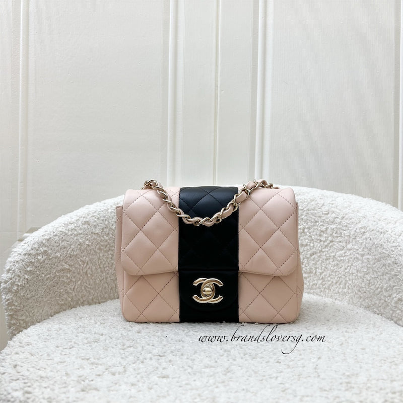 Chanel Classic Square Mini Flap in Bicolor Beige and Black Lambskin and LGHW