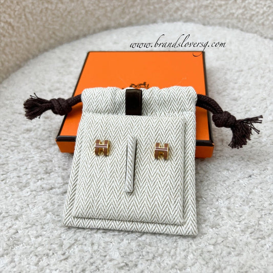 Hermes Mini Pop H Earrings in Gold Enamel and GHW