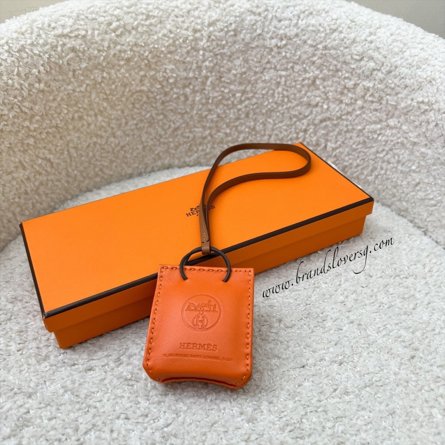 Hermes Shopping Bag Charm in Orange Swift Leather