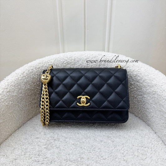 Chanel 24P Heart Adjustable Wallet on Chain WOC in Black Caviar and AGHW (Model: AP3201)
