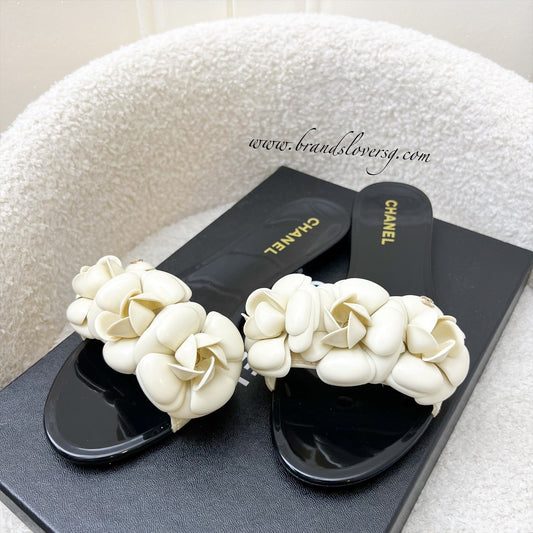 Chanel Camellia Flower Rubber Sandals Size 37