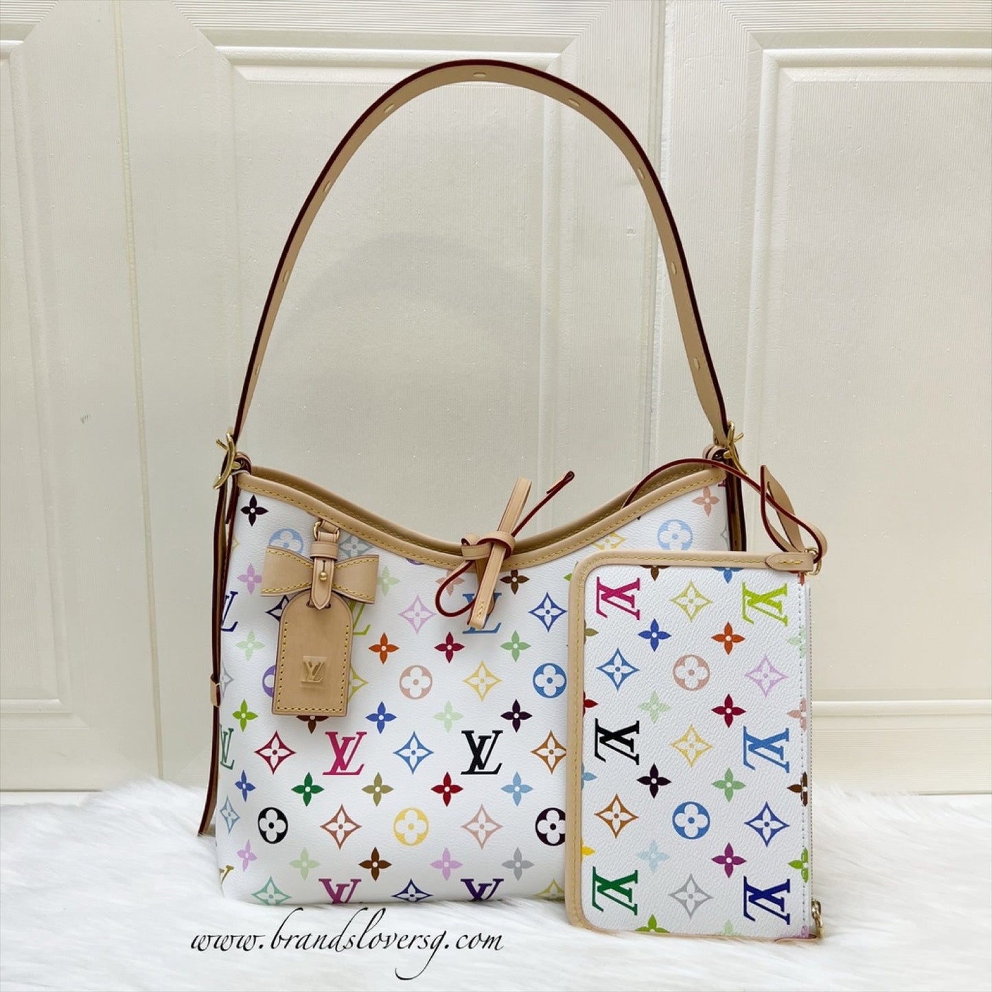 LV Louis Vuitton x Takashi Murakami Carryall PM in Multicolore Blanc Monogram Canvas and GHW