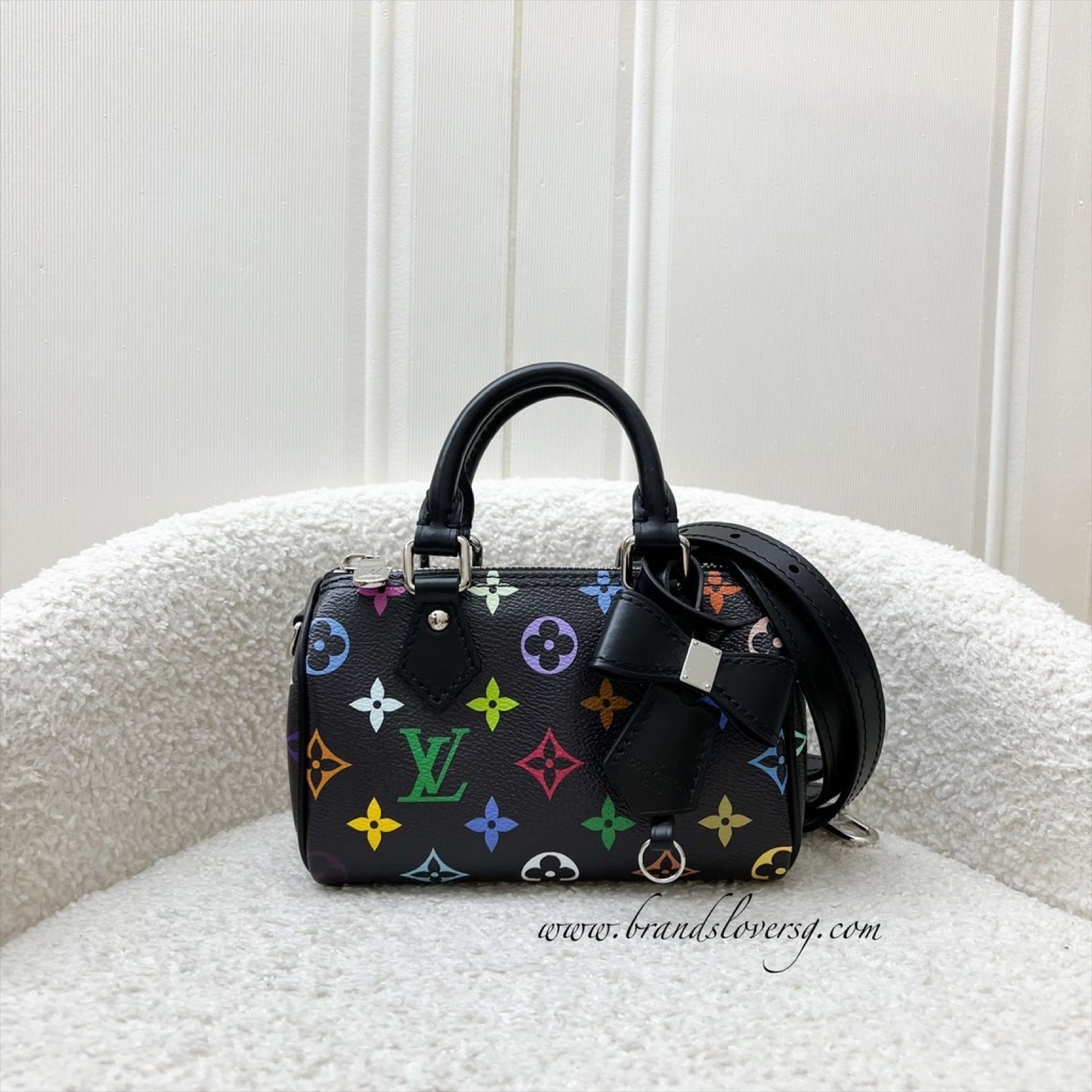 LV Louis Vuitton x Takashi Murakami Nano Speedy in Multicolore Noir Monogram Canvas and GHW