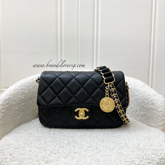 Chanel 21A Medallion Small Flap in Black Caviar and AGHW (Model: AS2528)