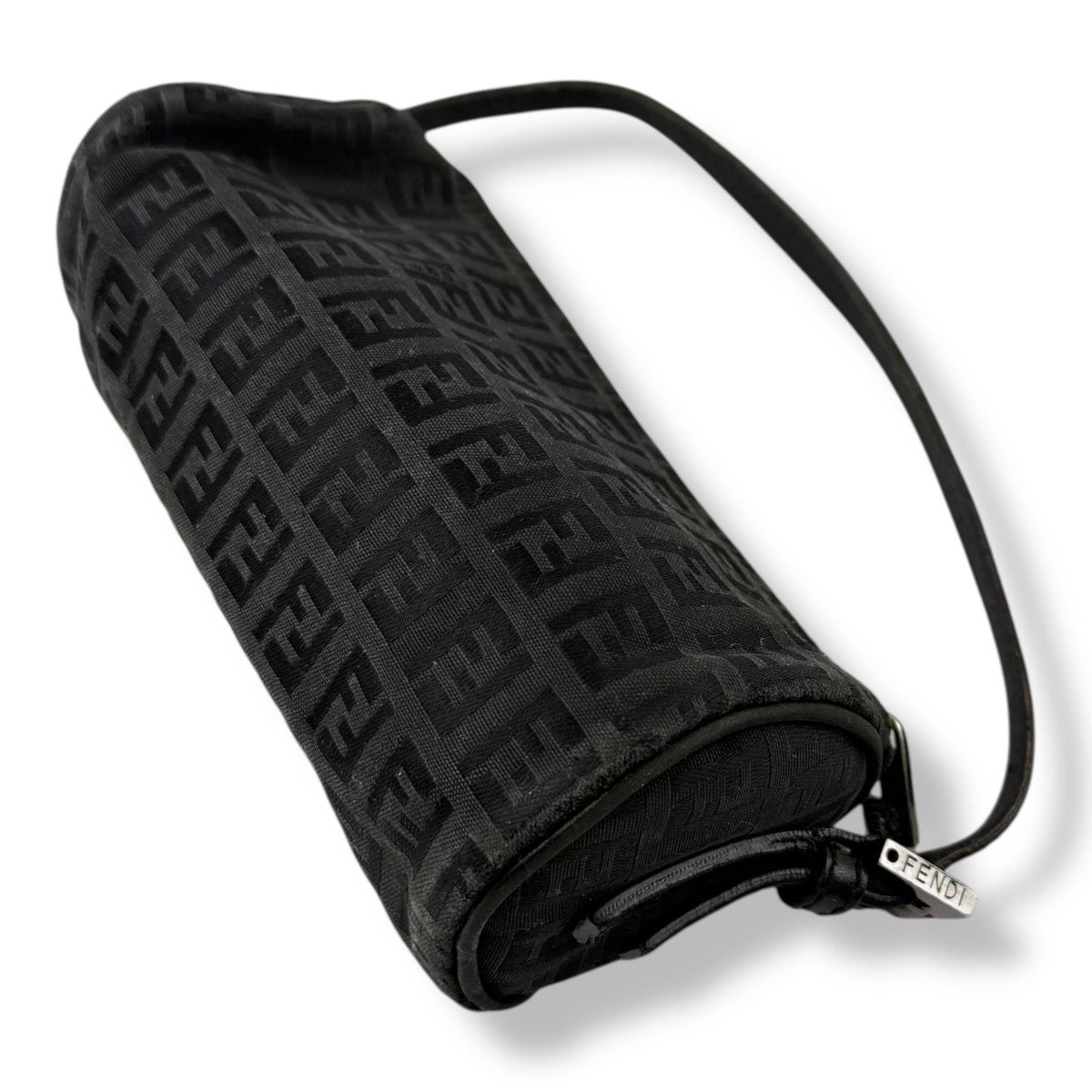 Fendi Black Zucchino Canvas Baguette Mini Handbag