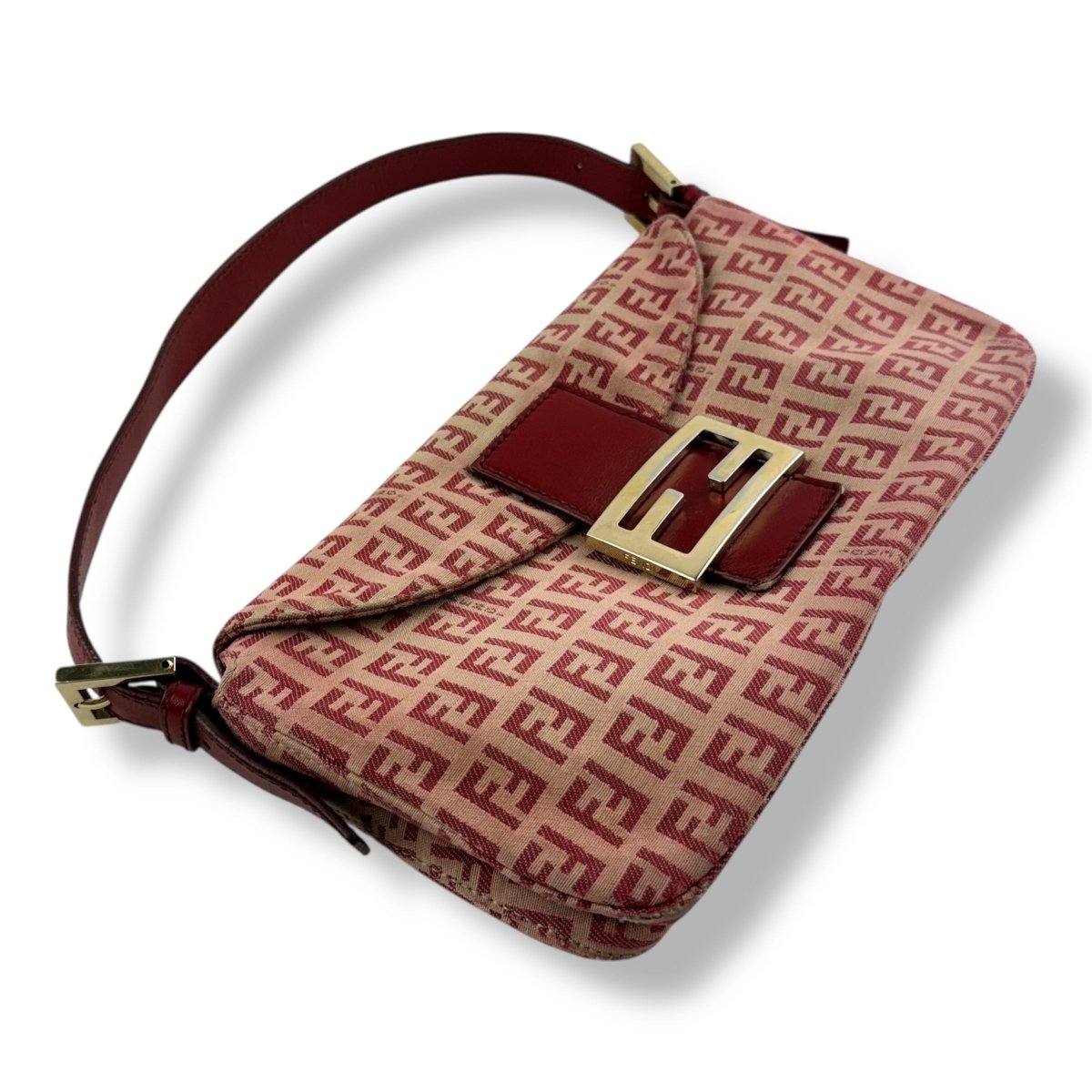 Fendi FF Baguette Zucchino Mamma Pink/Red Canvas Pochette Handbag