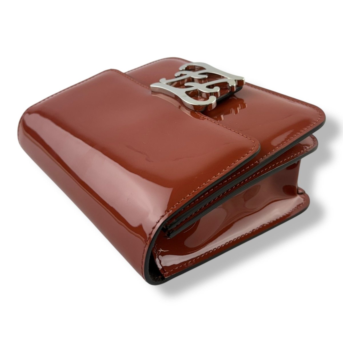 Fendi FF Karligraphy Brown Vernice Patent Leather Crossbody Handbag