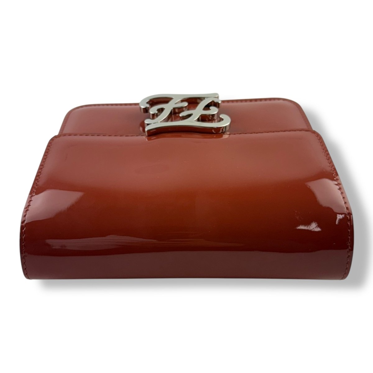 Fendi FF Karligraphy Brown Vernice Patent Leather Crossbody Handbag