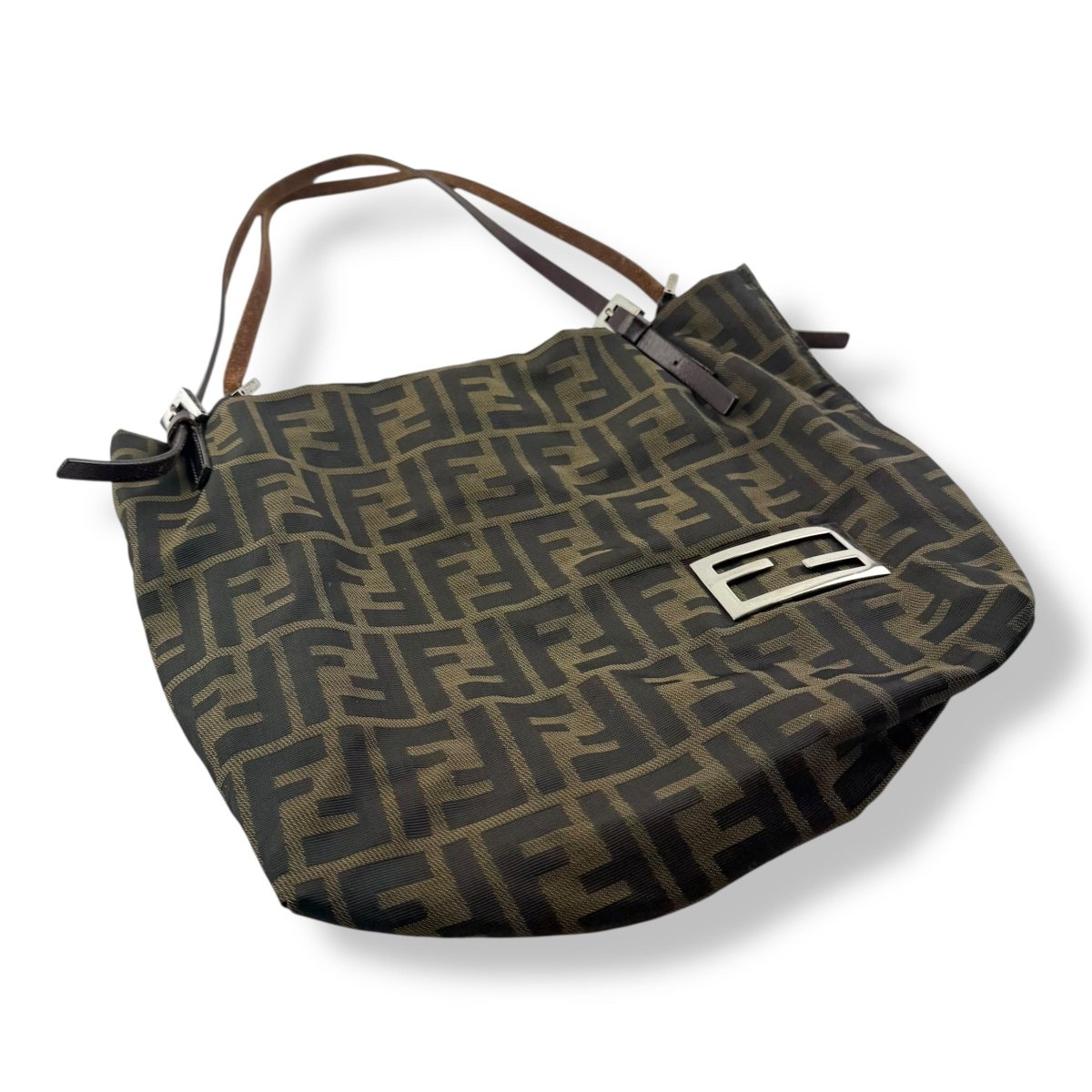 Fendi FF Monogram Zucca Brown Shoulder Tote Handbag