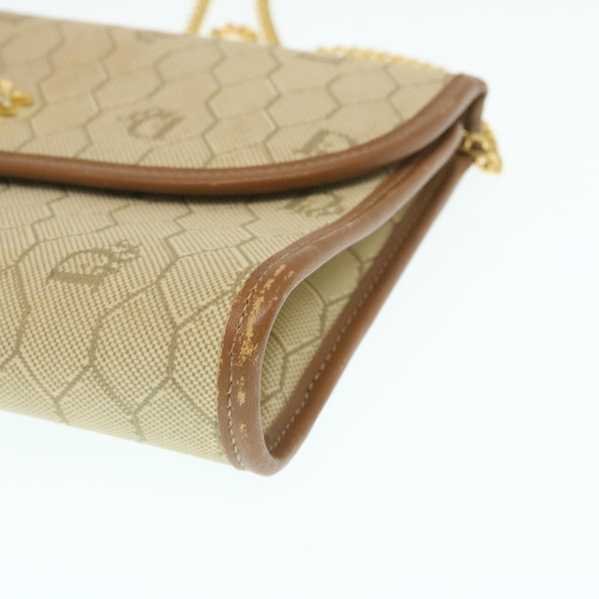 CHRISTIAN DIOR Honeycomb Chain Shoulder Bag Canvas Beige Auth am2250g