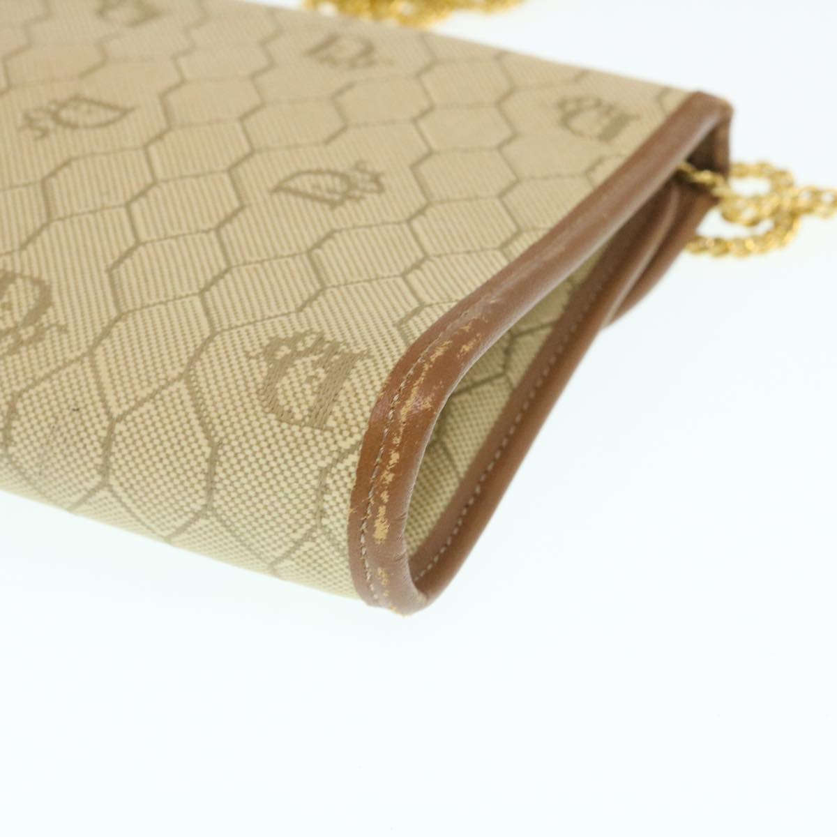 CHRISTIAN DIOR Honeycomb Chain Shoulder Bag Canvas Beige Auth am2250g