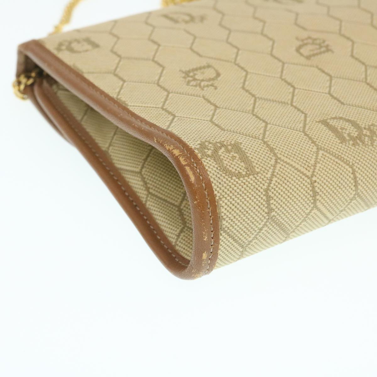 CHRISTIAN DIOR Honeycomb Chain Shoulder Bag Canvas Beige Auth am2250g