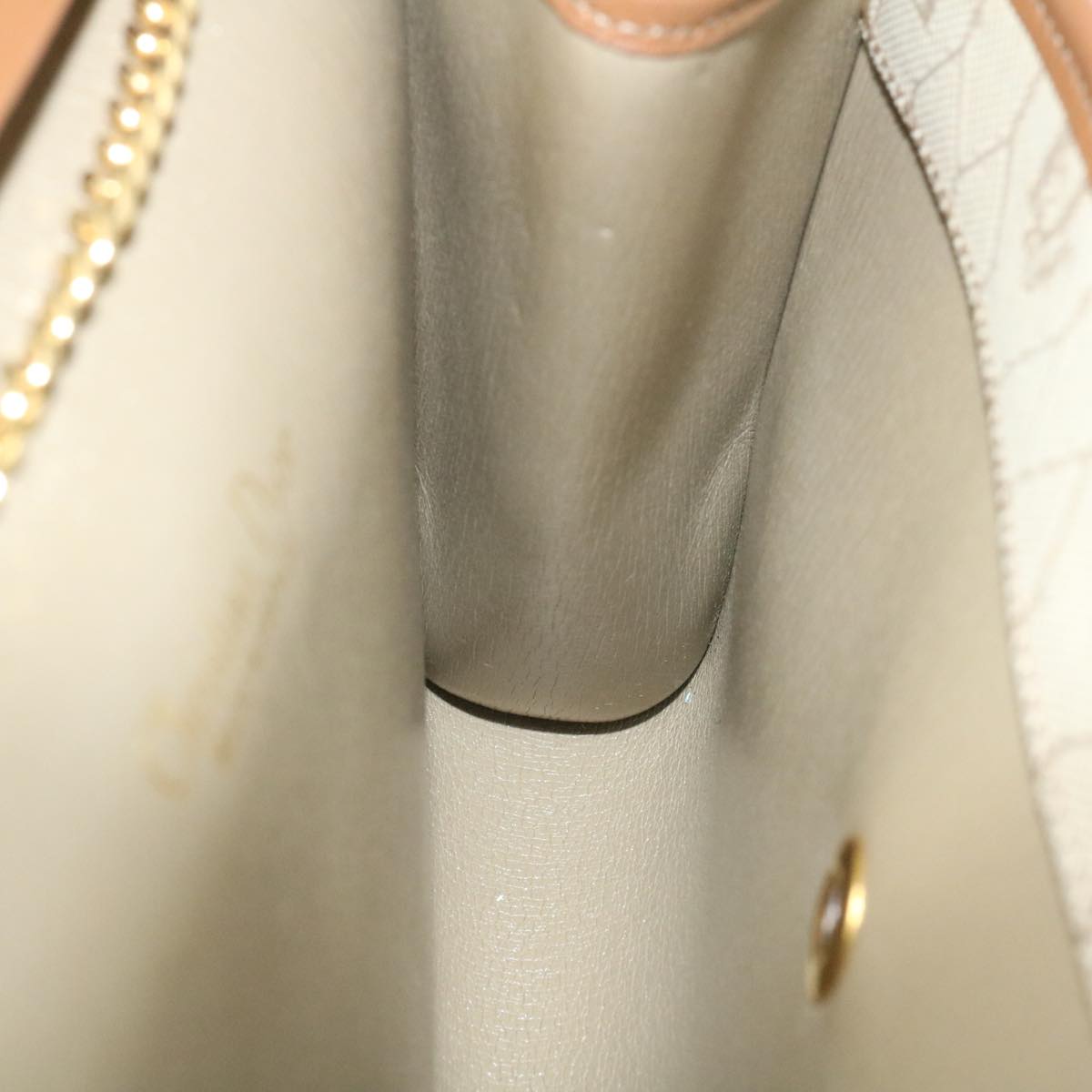 CHRISTIAN DIOR Honeycomb Chain Shoulder Bag Canvas Beige Auth am2250g