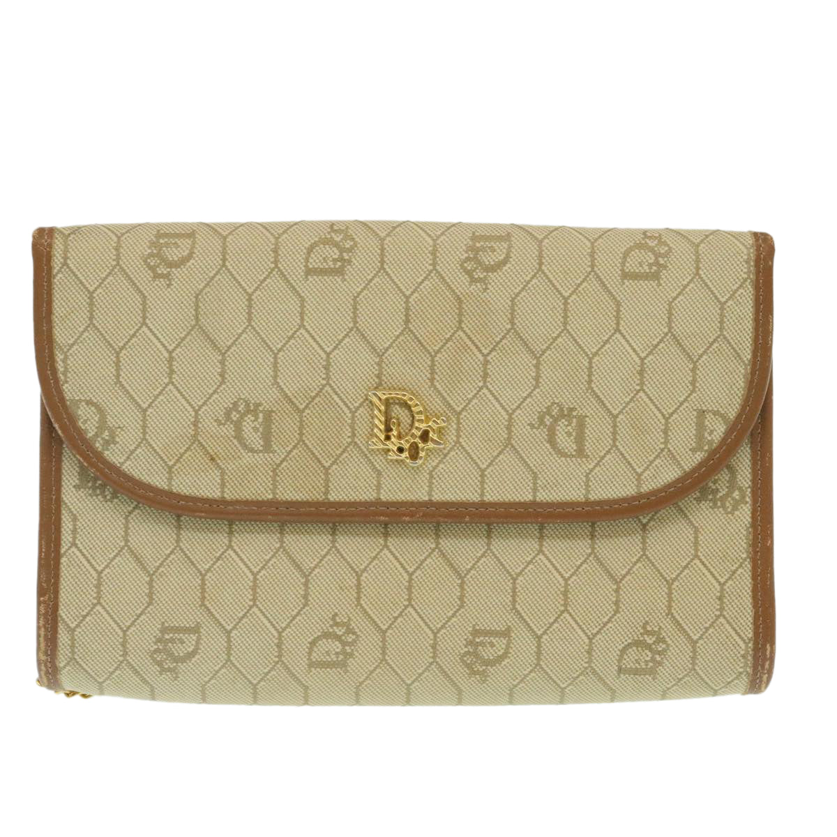 CHRISTIAN DIOR Honeycomb Chain Shoulder Bag Canvas Beige Auth am2250g