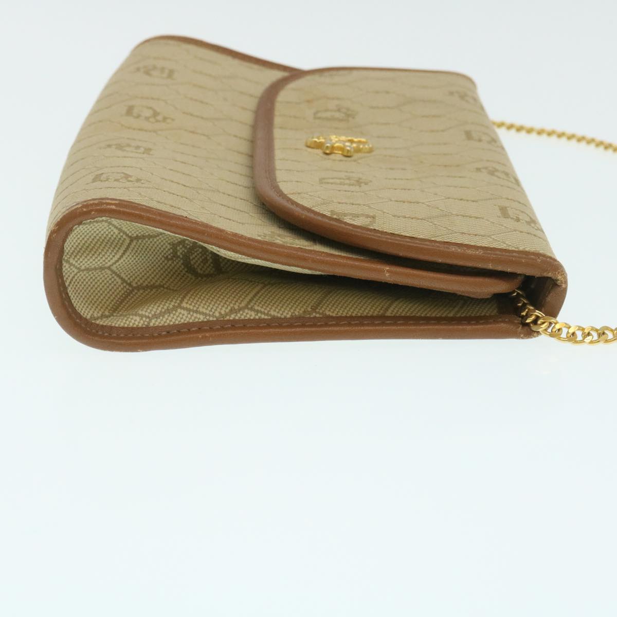 CHRISTIAN DIOR Honeycomb Chain Shoulder Bag Canvas Beige Auth am2250g
