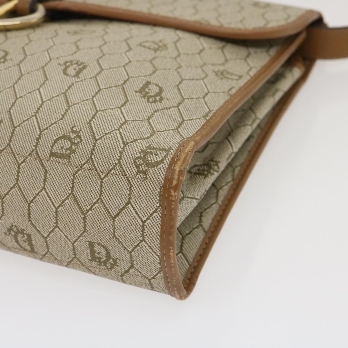 CHRISTIAN DIOR Honeycomb Canvas Hand Bag PVC Leather 2way Beige Auth am2383g