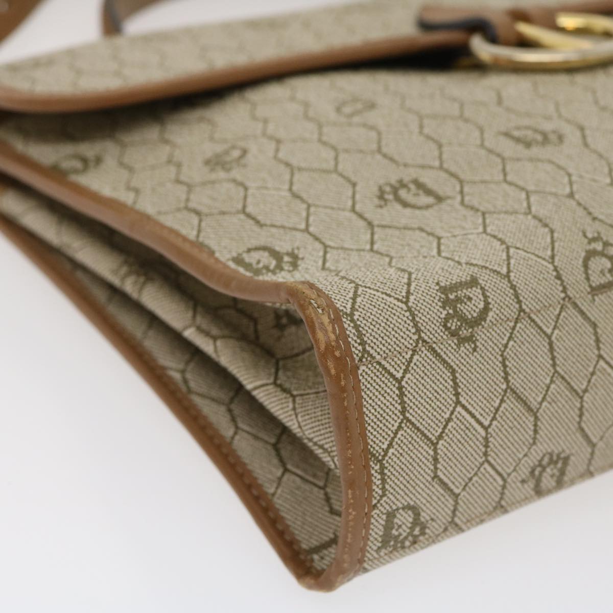 CHRISTIAN DIOR Honeycomb Canvas Hand Bag PVC Leather 2way Beige Auth am2383g