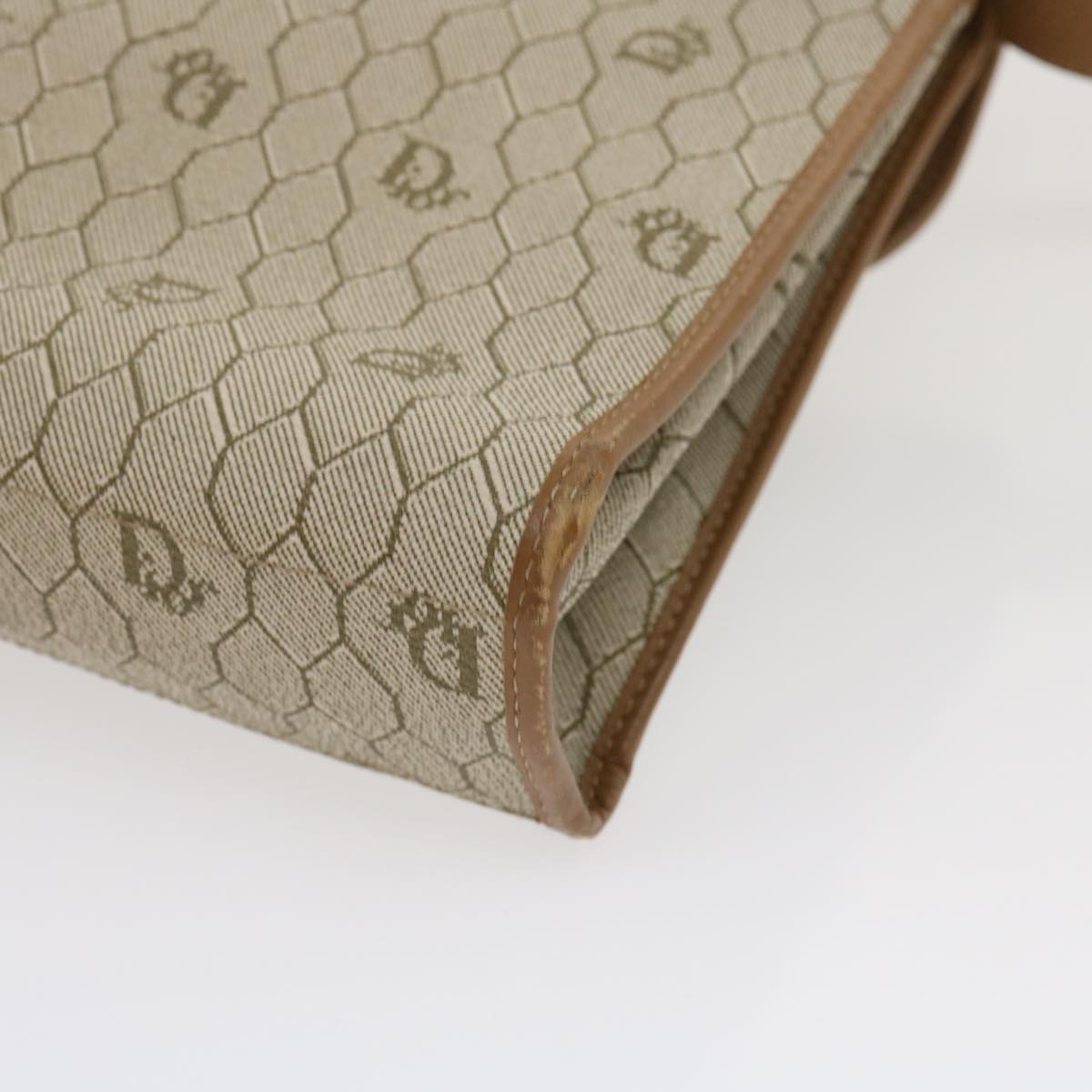 CHRISTIAN DIOR Honeycomb Canvas Hand Bag PVC Leather 2way Beige Auth am2383g