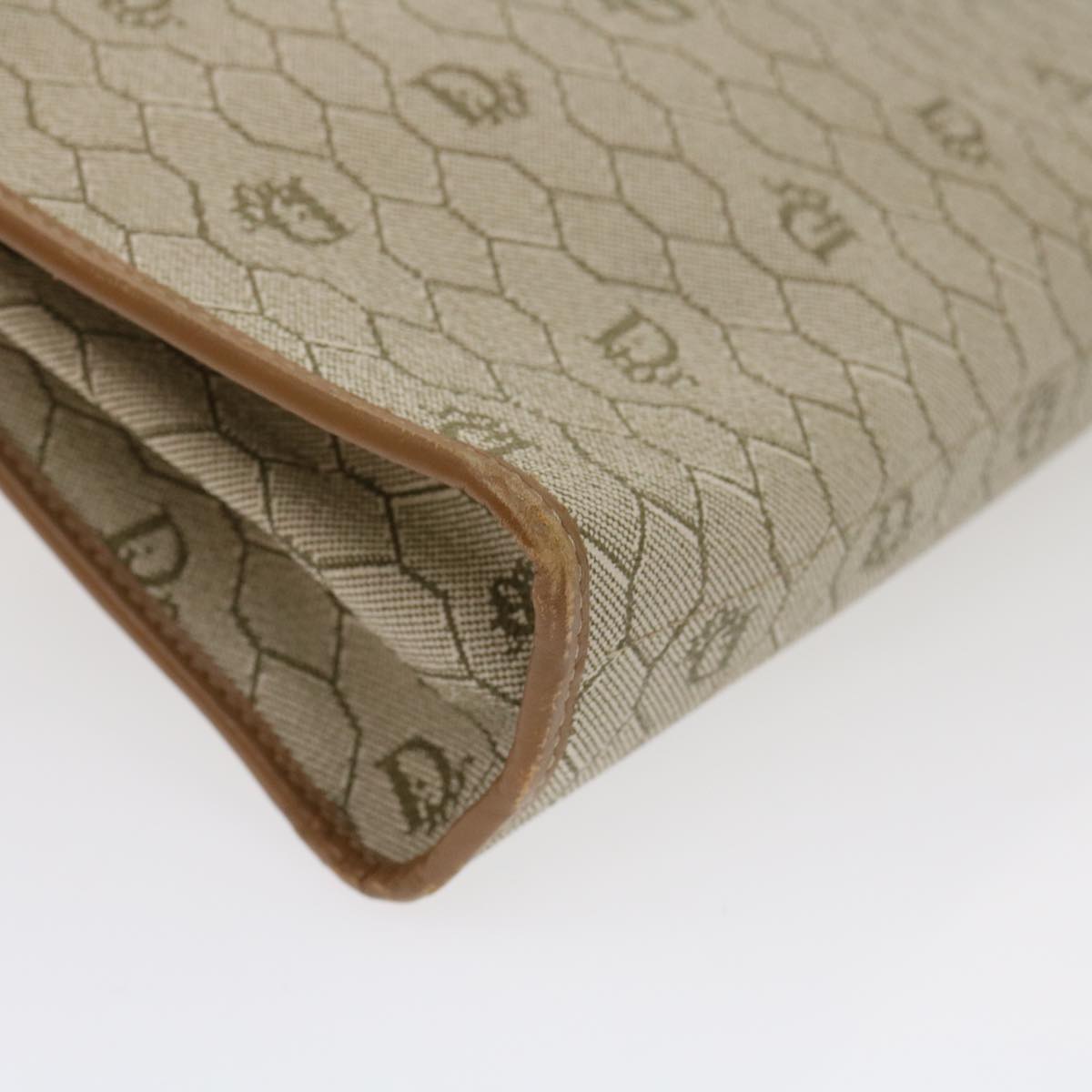CHRISTIAN DIOR Honeycomb Canvas Hand Bag PVC Leather 2way Beige Auth am2383g
